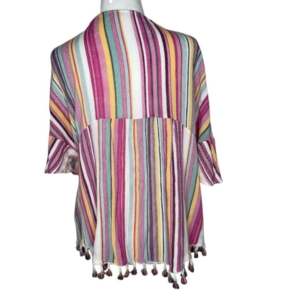 Kori Multicolor Striped Tunic Tassels Lightweight Summer Resort  Size Medium - Picture 4 of 15